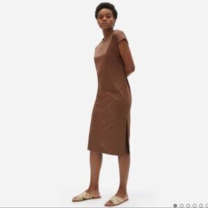 Everlane Brown 100% Cotton Cap Sleeve Side Slit Tee Dress Women's Size Medium M